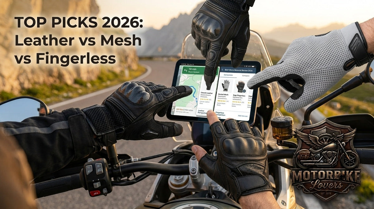 • Leather, mesh and carbon fiber motorcycle gloves compared side by side