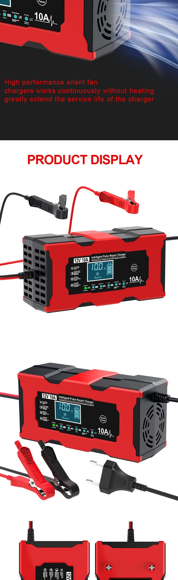 12V 6A LiFePO4 Motorcycle Battery Charger – Smart Charge, Overcharge Protection, Multi-Plug