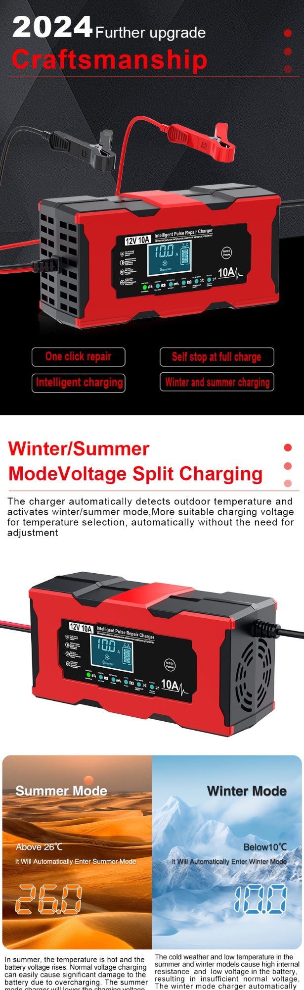 12V 6A LiFePO4 Motorcycle Battery Charger – Smart Charge, Overcharge Protection, Multi-Plug