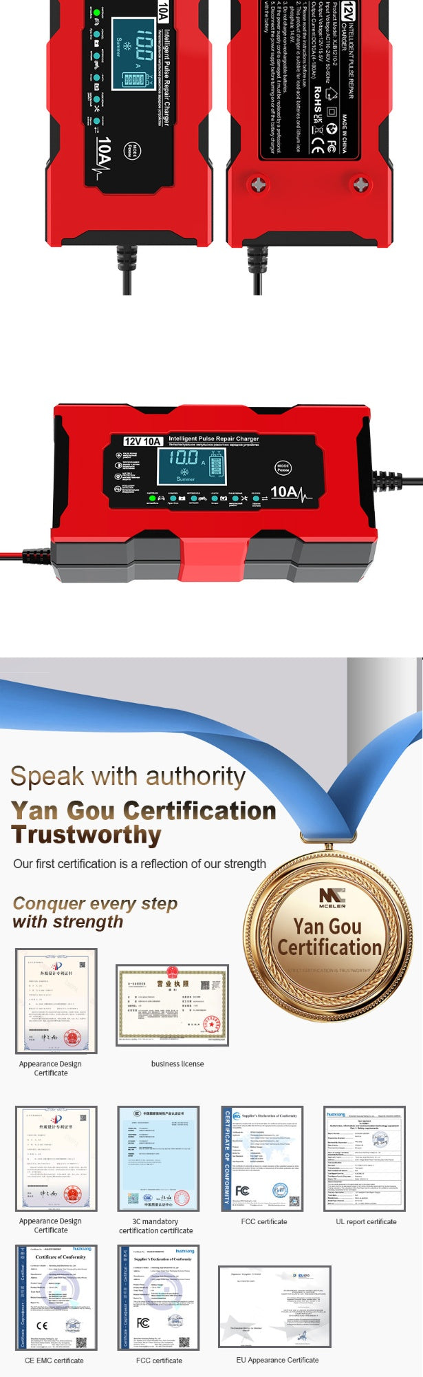 12V 6A LiFePO4 Motorcycle Battery Charger – Smart Charge, Overcharge Protection, Multi-Plug