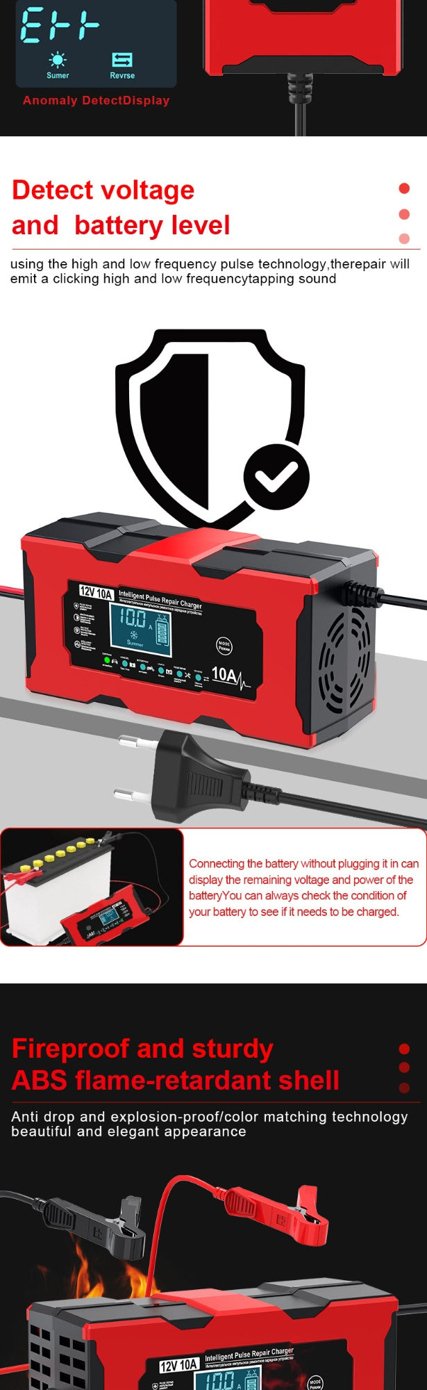 12V 6A LiFePO4 Motorcycle Battery Charger – Smart Charge, Overcharge Protection, Multi-Plug