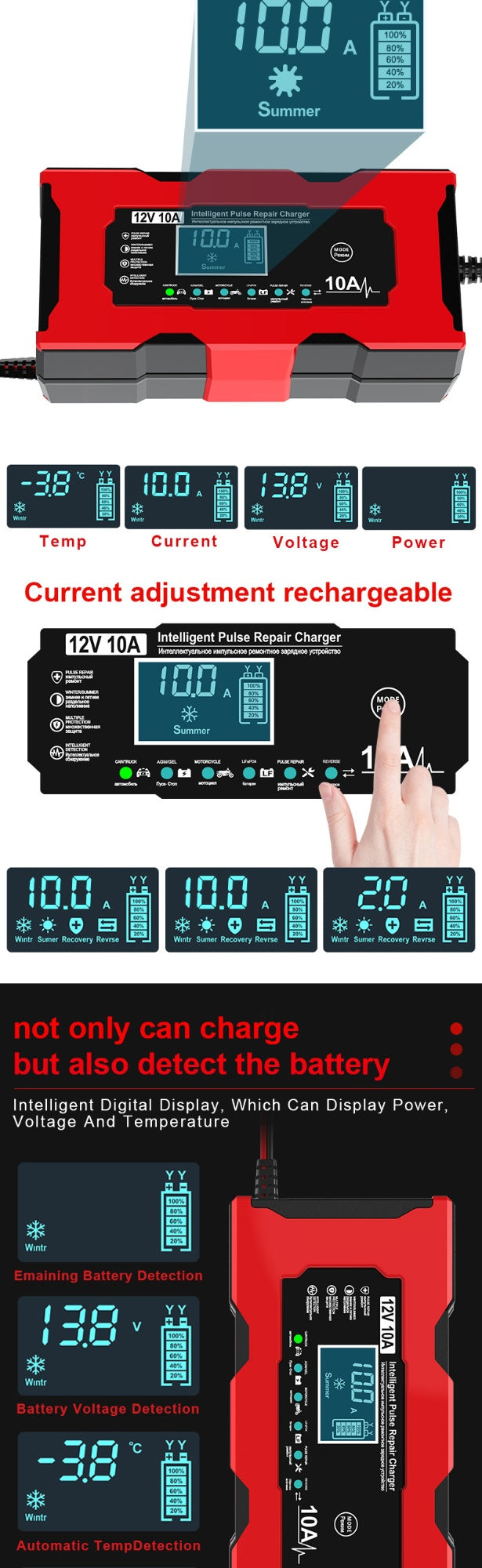12V 6A LiFePO4 Motorcycle Battery Charger – Smart Charge, Overcharge Protection, Multi-Plug