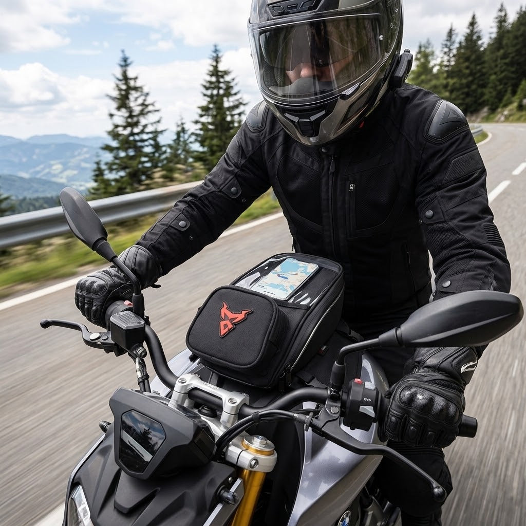 Motorcycle Tank Bag with Touchscreen Phone Window