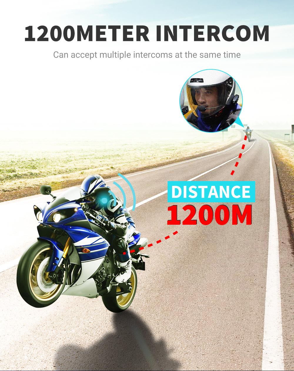 HEROBIKER 1200m Motorradhelm-Gegensprechanlage – Wasserdichtes Bluetooth-Headset