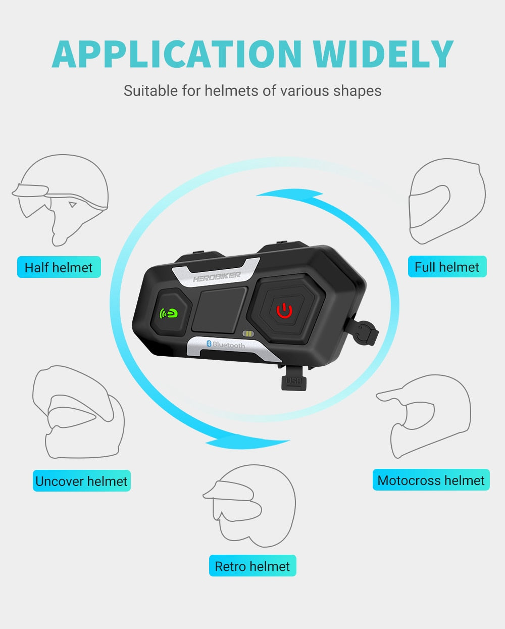 HEROBIKER 1200m Motorcycle Helmet Intercom – Waterproof Bluetooth Headset