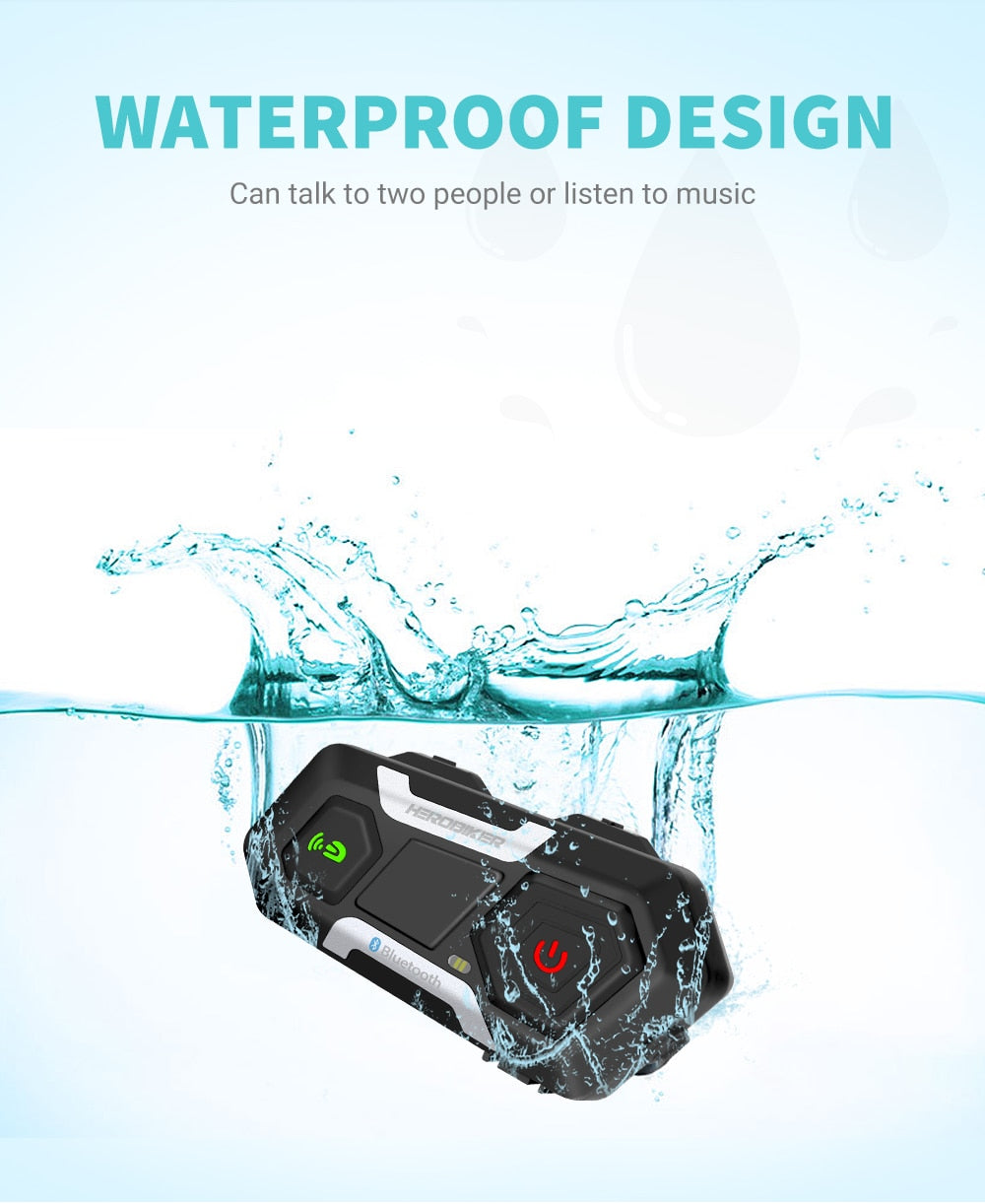 HEROBIKER 1200m Motorradhelm-Gegensprechanlage – Wasserdichtes Bluetooth-Headset