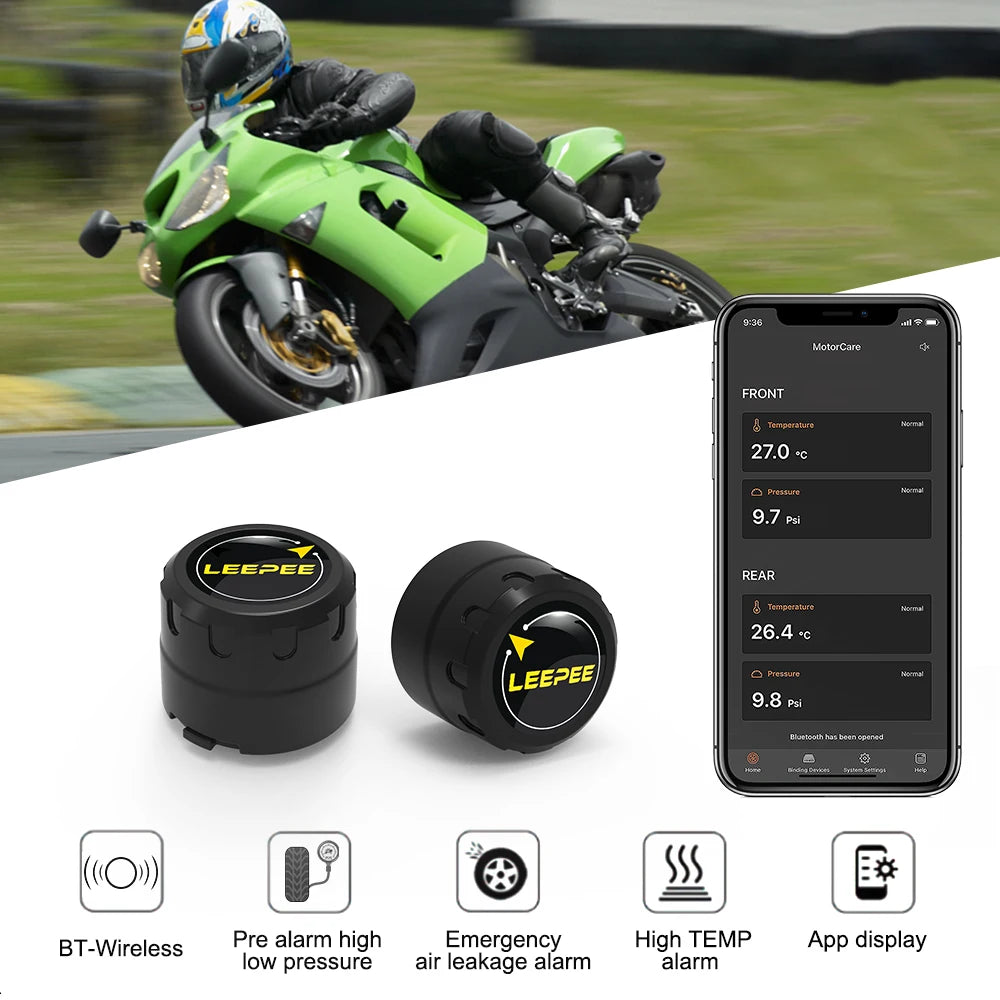 Bluetooth motorcycle TPMS sensors with phone app