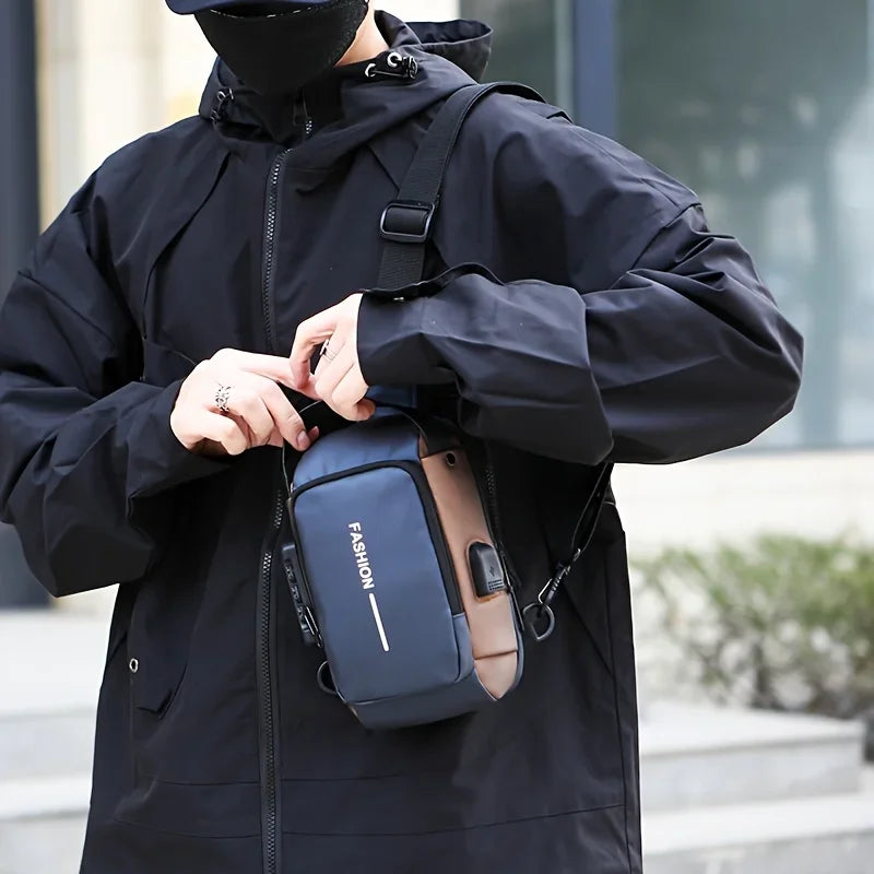 Compact men's motorcycle crossbody bag
