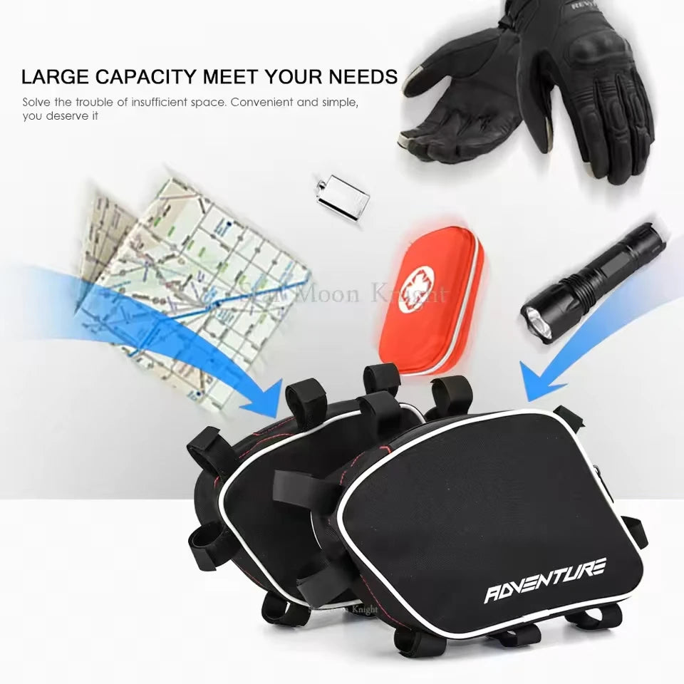 Pair of black motorcycle crash bar bags