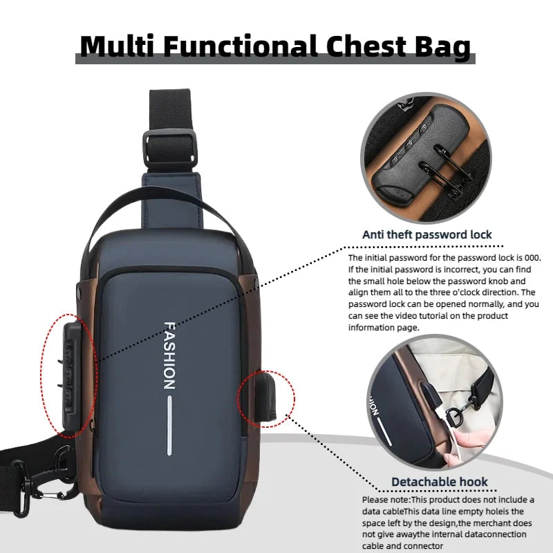 Motorcycle chest bag with zippered storage