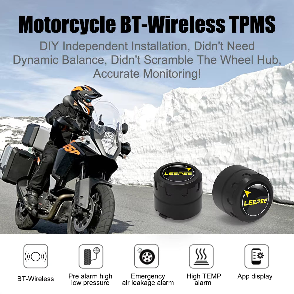 Motorrad TPMS 2 Sensoren Bluetooth 4.0 5.0 Reifendrucküberwachungssystem Pit Bike Reifenprüfer Diagnose-Set Motorrad Zubehör