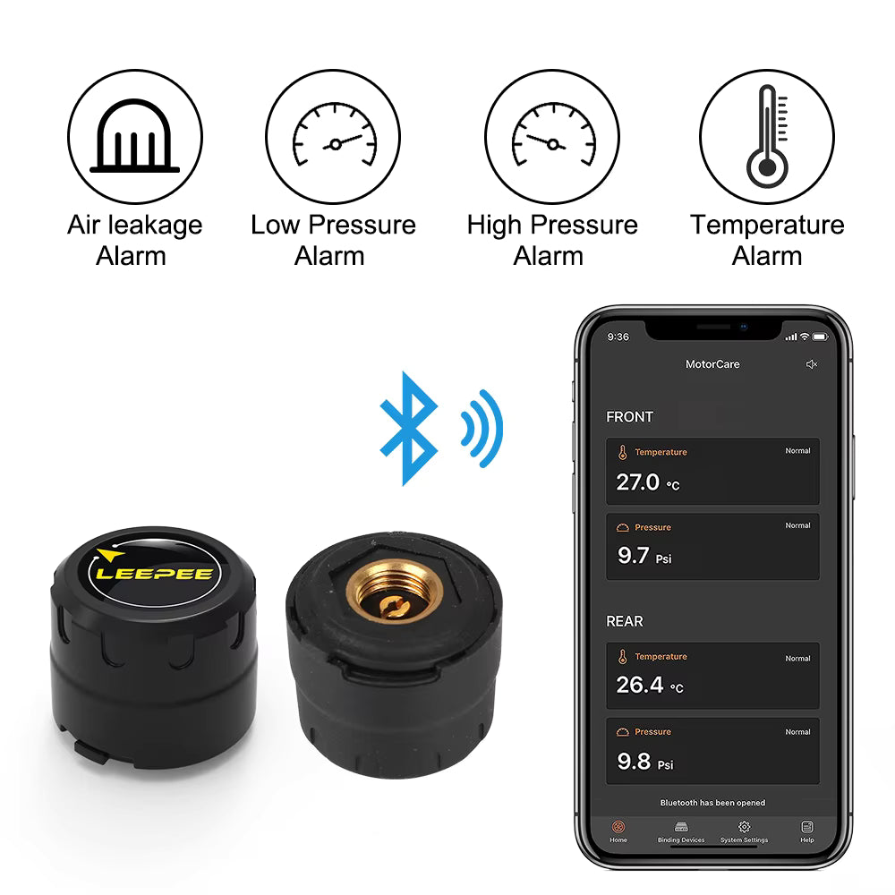 TPMS app showing front and rear tire pressure